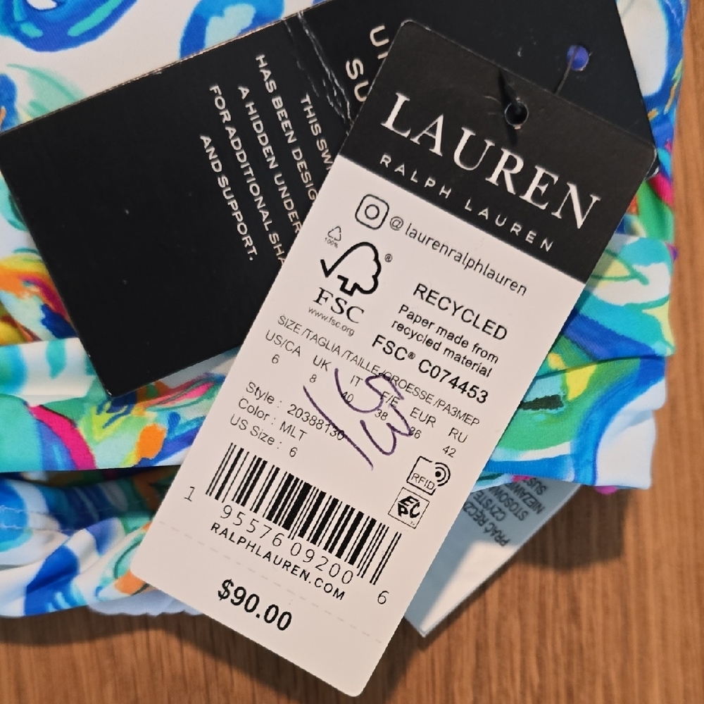 Lauren Ralph Lauren Blue Multi Floral Bikini Top Underwire Size 6 NWT Resort - Picture 4 of 9